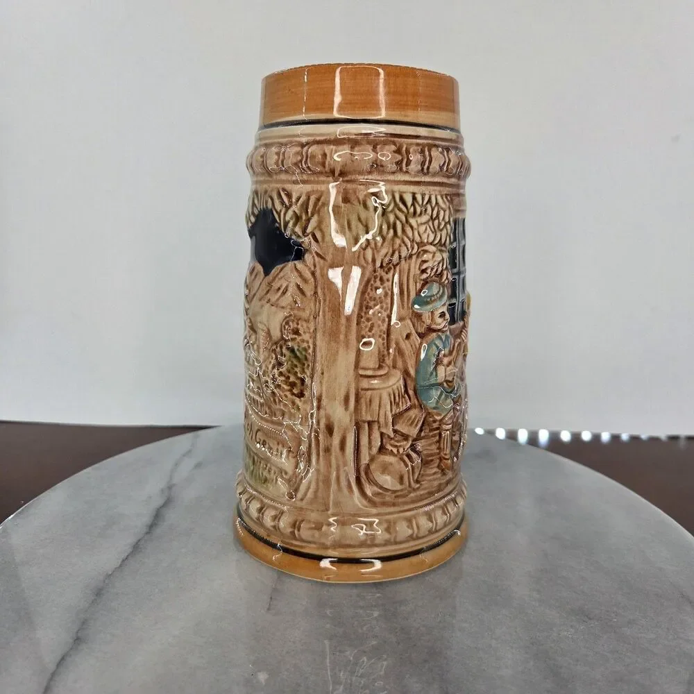 Vintage Made in Japan Beer Stein Tankard Relief Liebundlied Froh Gemut 3D Scene
